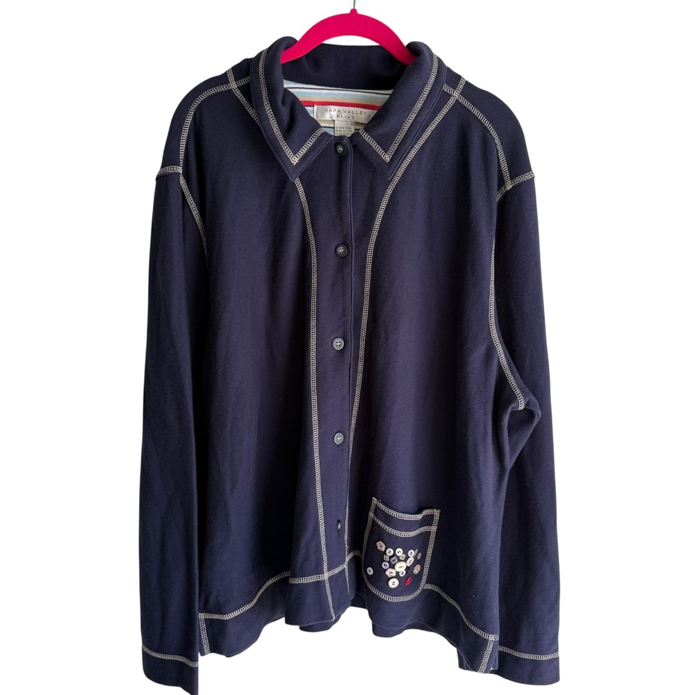 NWT‎ NAPA VALLEY 'Love Letter'  Navy Button Down Ladies Top, 2X